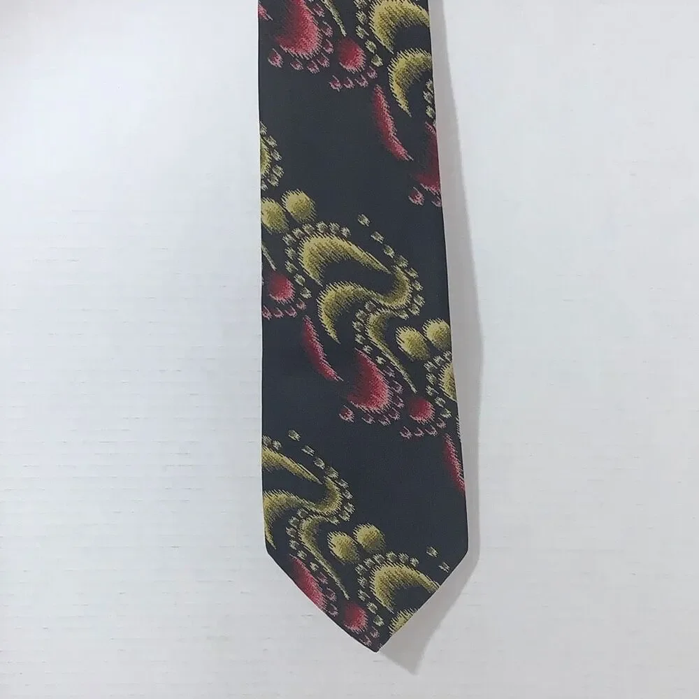 Botany 500 Mens‎ Geometric Wave Print Neck Tie Black Pink Green Pattern Necktie